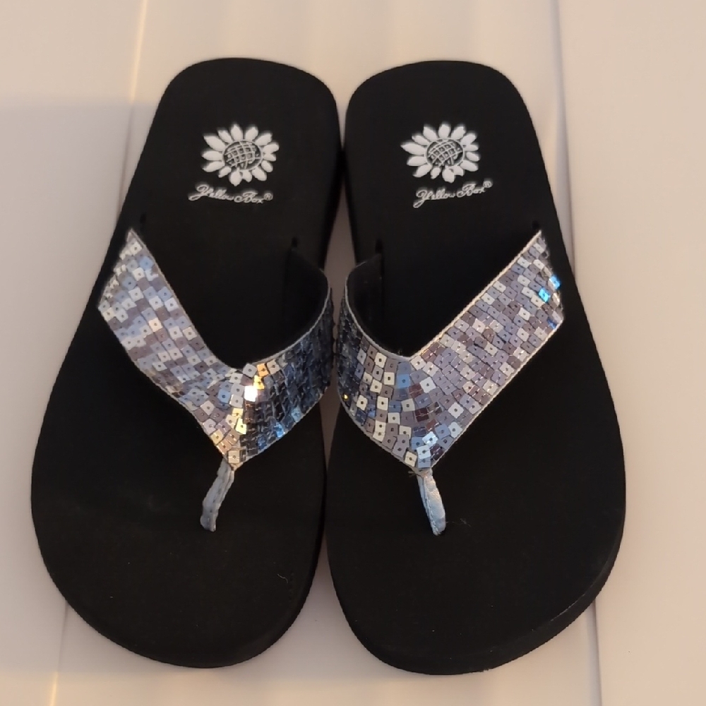 Yellow Box Black and Silver Women's Flip Flops